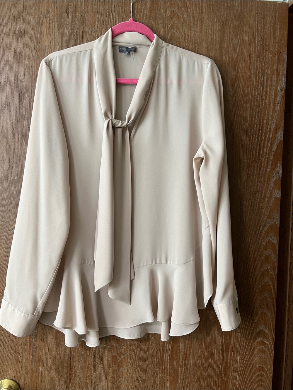 Vince Camuto Cream Tie-Neck Ruffle Blouse